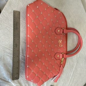 Luv by Betsey Pink Quilted with embroidered gold hearts satchel handbag